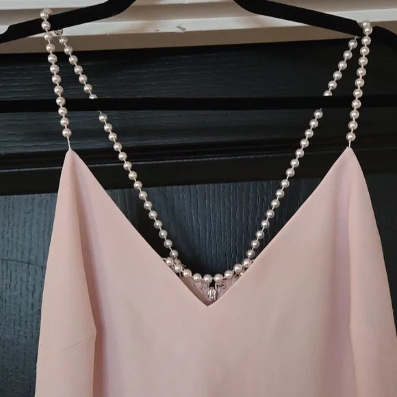 Karl Lagerfeld Light Pink Gown with Adjustable Pearl Straps Size 12 - Picture 2 of 16